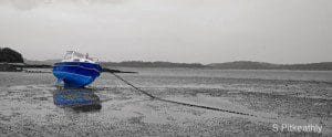 The Blue boat thats parked up in Balcary Bay