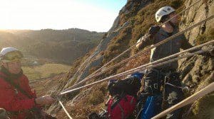 Team members on a ledge on Craigdews – 30th November 2014