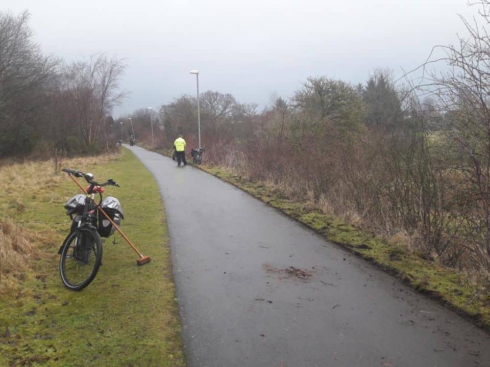 Volunteers assemble as path work continues