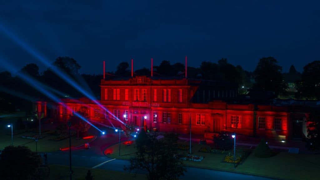 Easterbrook Hall Lights Up red to Show Support for #WeMakeEvents Campaign