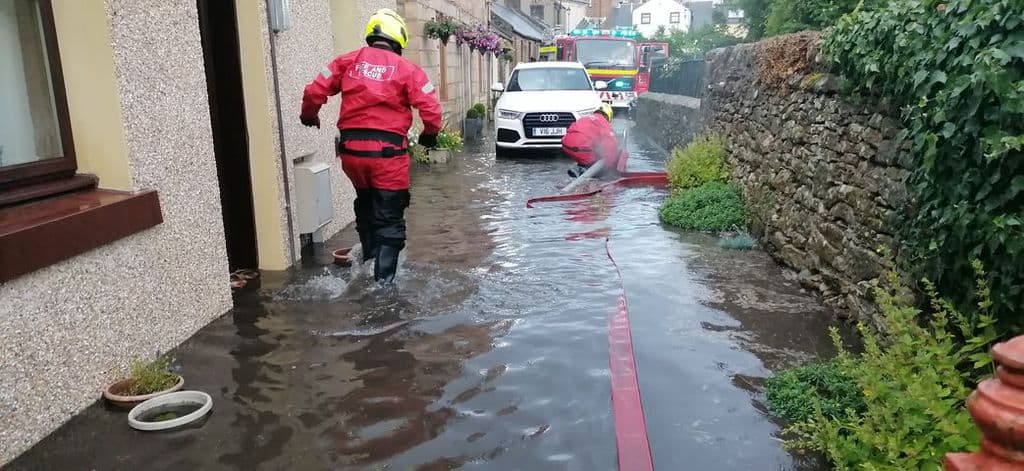 FIRE AND RESCUE BATTLE FLOOD WATER AT SANQUHAR