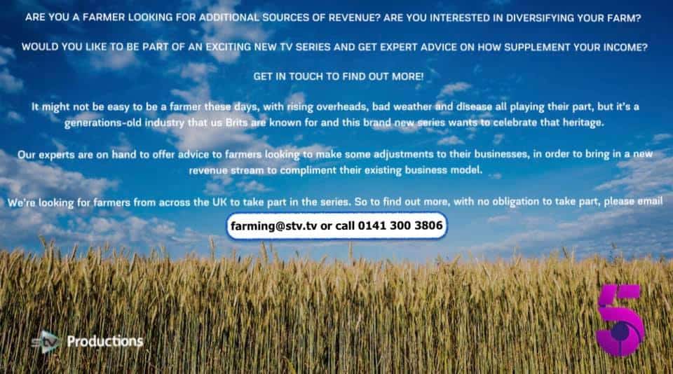 DIVERSIFYING FARMERS WANTED FOR NEW CHANNEL 5 PROGRAMME