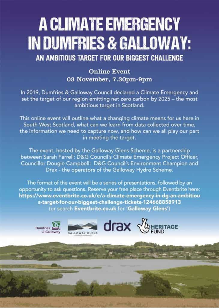 A Climate Emergency in Dumfries & Galloway: Online Event – 3rd Nov, 7.30pm