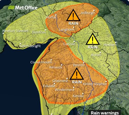 Amber and yellow rain warnings issued Across Dumfries and Galloway