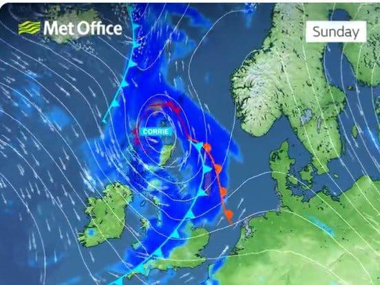 STORM CORRIE EXPECTED ON SUNDAY