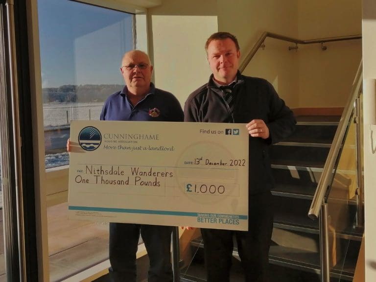 Cunninghame Housing Association Donates £1,000 to Support Nithsdale Wanderers Football Club