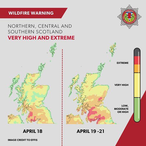 Heightened threat of wildfire this week for Central, Southern, and Northern Scotland