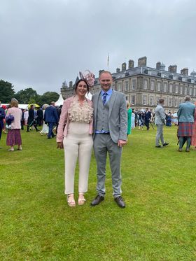 Permanent make up specialist Nicole Hunter from Kirkcudbright, and her husband Daniel attended the Royal Garden Party at Holyrood Palace in Edinburgh last week. Nicole was nominated for the work she does giving free nipple/areola tattooing to mastectomy clients-post surgery.