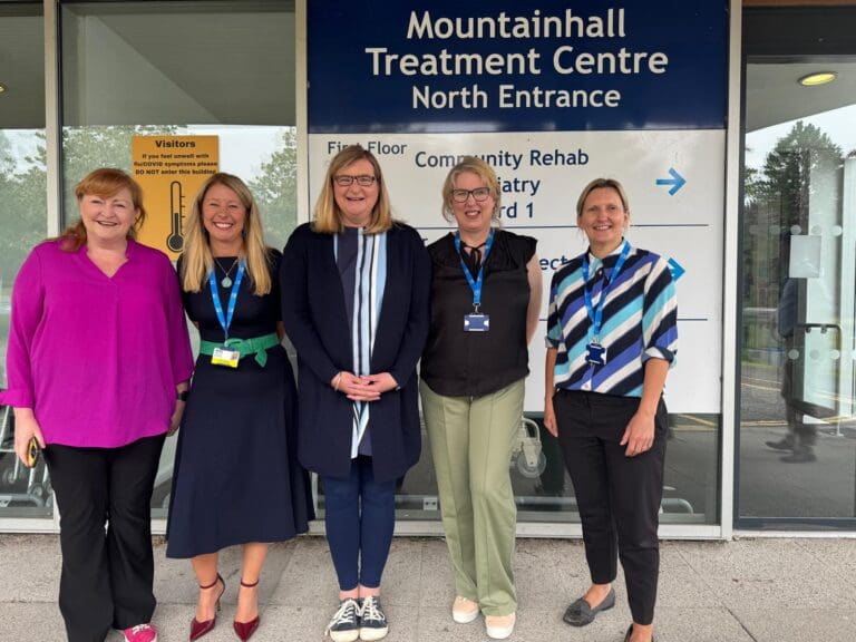 L-R: Emma Harper MSP, AHP director Lorna Darrie, Jenni Minto MSP, NHS DG rehab pathway manager Sarah Kirk, Lynne Mann